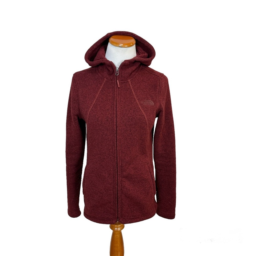 The North Face Crescent Full Zip Fleece Red Hooded Jacket Women’s Sz Small